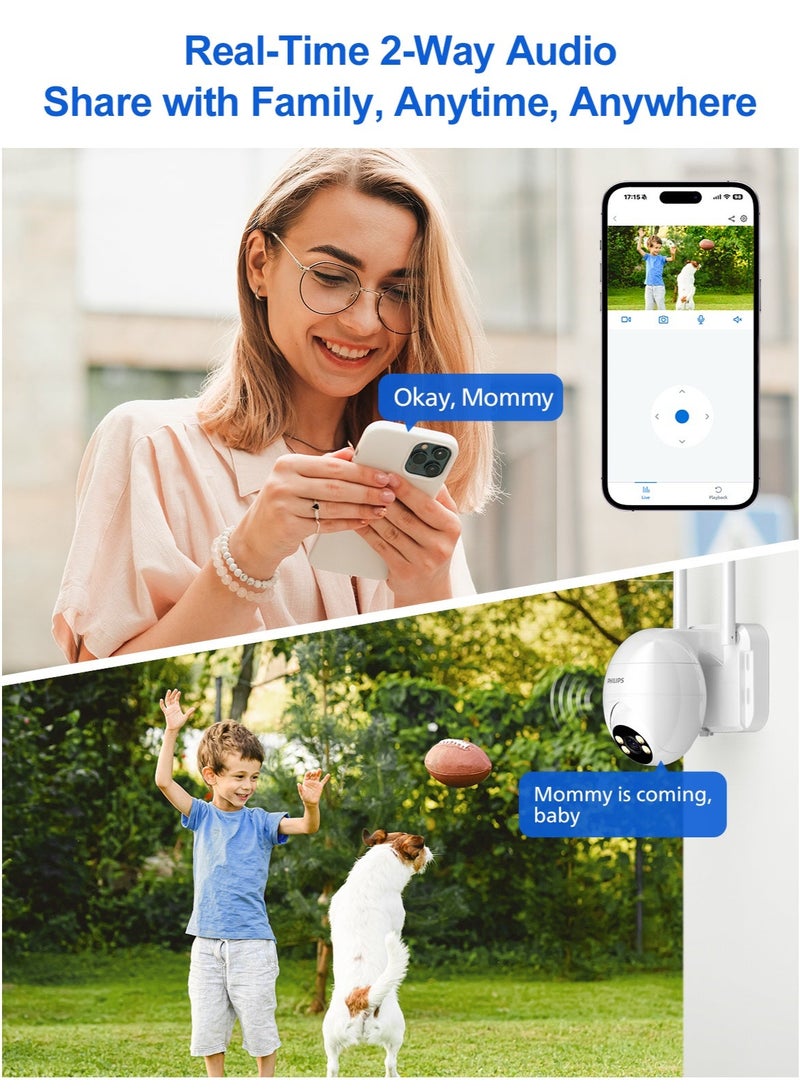 فيليبس كاميرا مراقبة فيليبس بتصميم بيضاوي 360°، كاميرا أمنية WiFi بدقة 1080P IP لحماية المنزل، كاميرا داخلية وخارجية مع دوران 355° وإمالة 90°، كشف حركة، رؤية ليلية ملونة، اتصال صوتي ثنائي الاتجاه، WiFi بتردد 2.4GHz، تخزين عبر بطاقة SD أو السحابة، كاميرا CCTV - Image 3